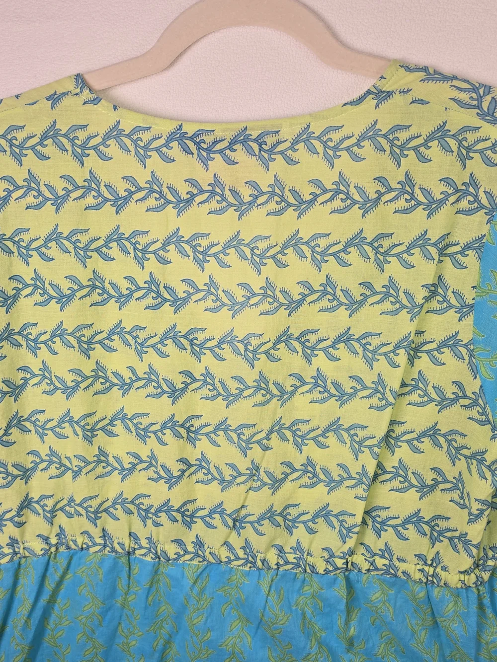 GRETCHEN SCOTT V-NECK TUNIC DRESS AQUA BLUE LIME GREEN  BOHO BEACH WOMENS MED - Picture 8 of 10